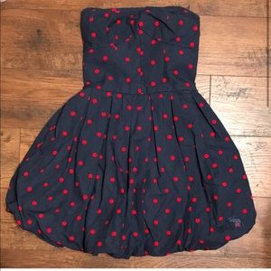Abercrombie & Fitch navy with red polka dots strapless mini bubble hem dress y2k